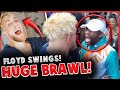 FOOTAGE Floyd Mayweather vs Jake Paul BRAWL + BACKSTAGE AFTERMATH! Logan Paul vs Floyd stare down!