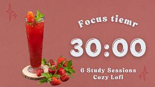 4-Hour 30/10 Pomodoro Timer | 🍓 Strawberry Smoothie Blossom Study Vibes | Deep Focus | Lofi Music