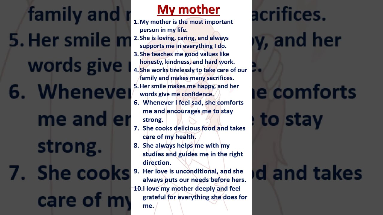 10 Lines On My Mother Essay In English Essaywriting Shorts Class 1 5