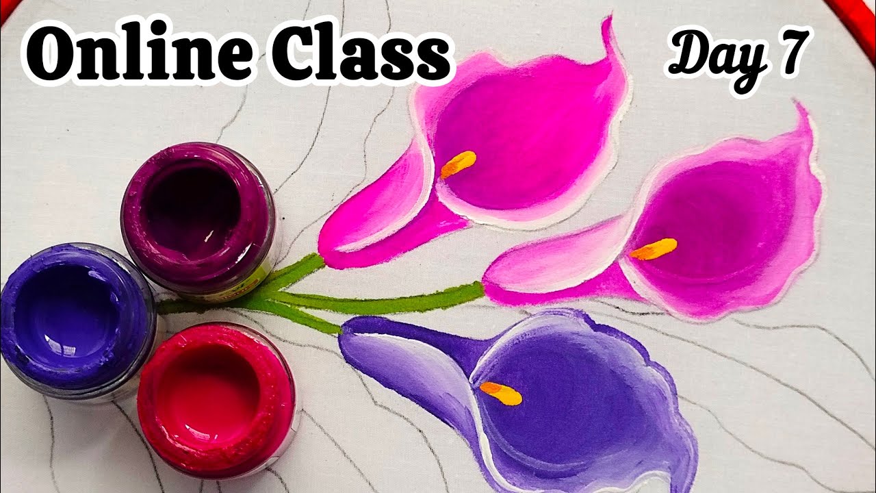 Online Class 7 How to paint on cloth 👩‍🎨    Fabric Painting For Beginners Day 7  Calla Lily Painting