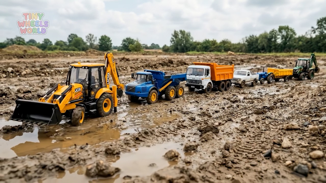 Toy Vehicles Rescue Mission in the Mud! Excavator Dump Truck Tractor Construction Play Road Building