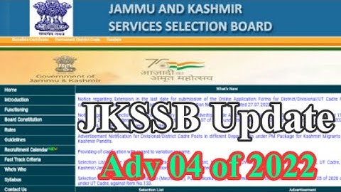 JKSSB Update l Last Date extended l Adv 04 of 2022