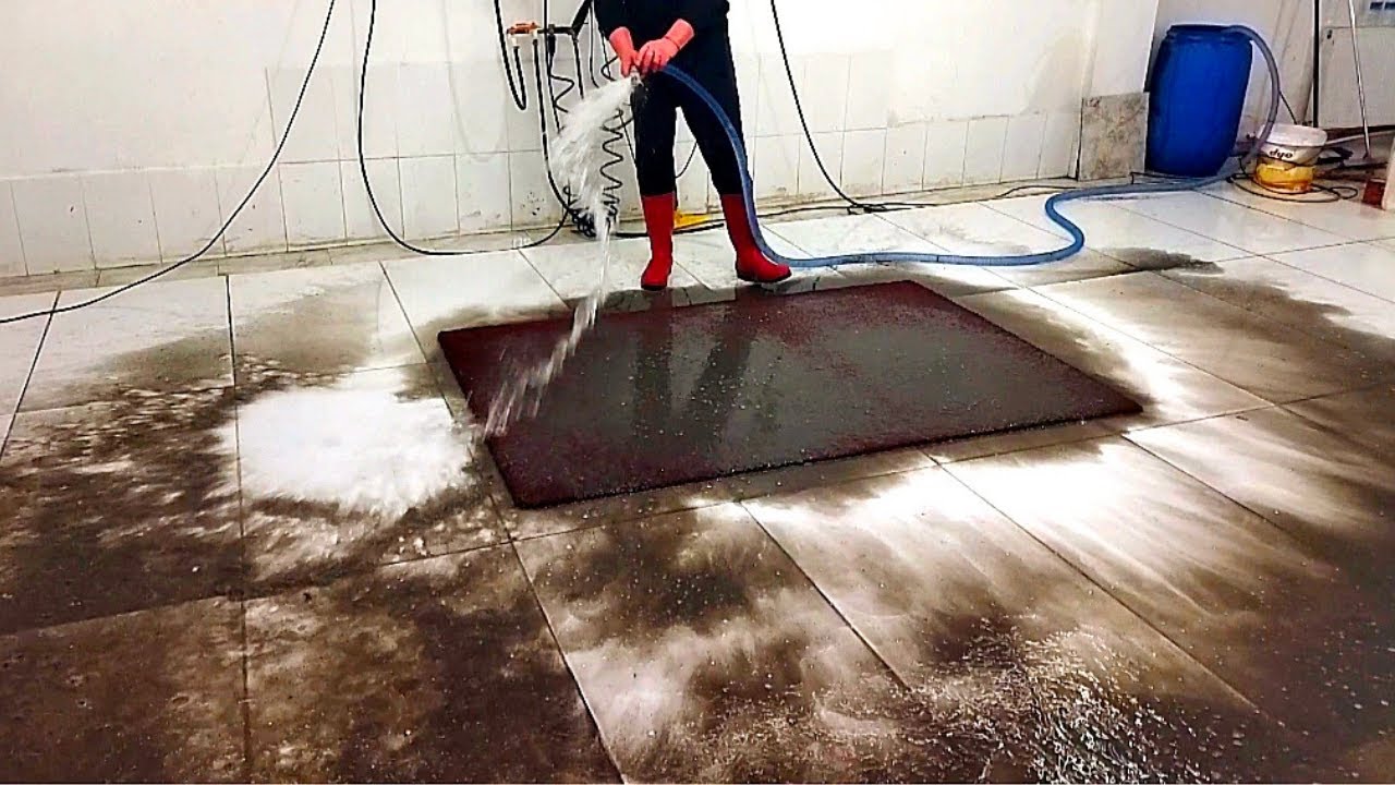 Unbelieveable dirty burgundy color long hair rug washing ASMR YouTube