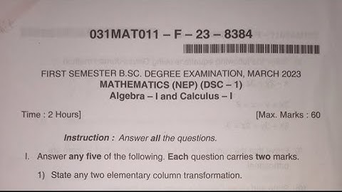 Mathematics Bsc 1st Semester NEP Degree Question Paper Year 2023 Karnataka of Dharwad University