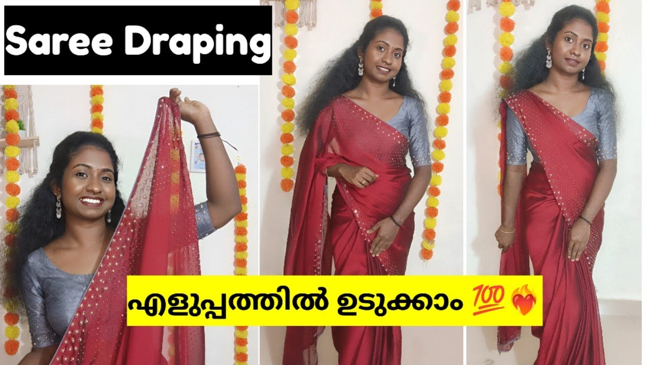 Saree draping tutorial for beginners/Beautiful and easy to wear💯//malayalam saree draping||