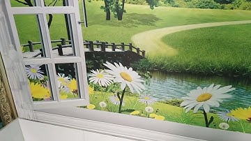 Mẫu tranh 3d cửa sổ có chiều sâu đẹp lưng linh