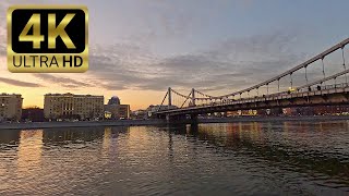 Walking Tour 4K | Sunset, Embankments, Moscow, Russia 🇷🇺