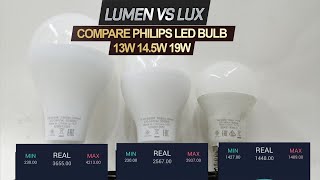 Perbandingan lampu LED Philips 13W 14.5W 19W lampu LED yang efisien LUX vs Lumen. 