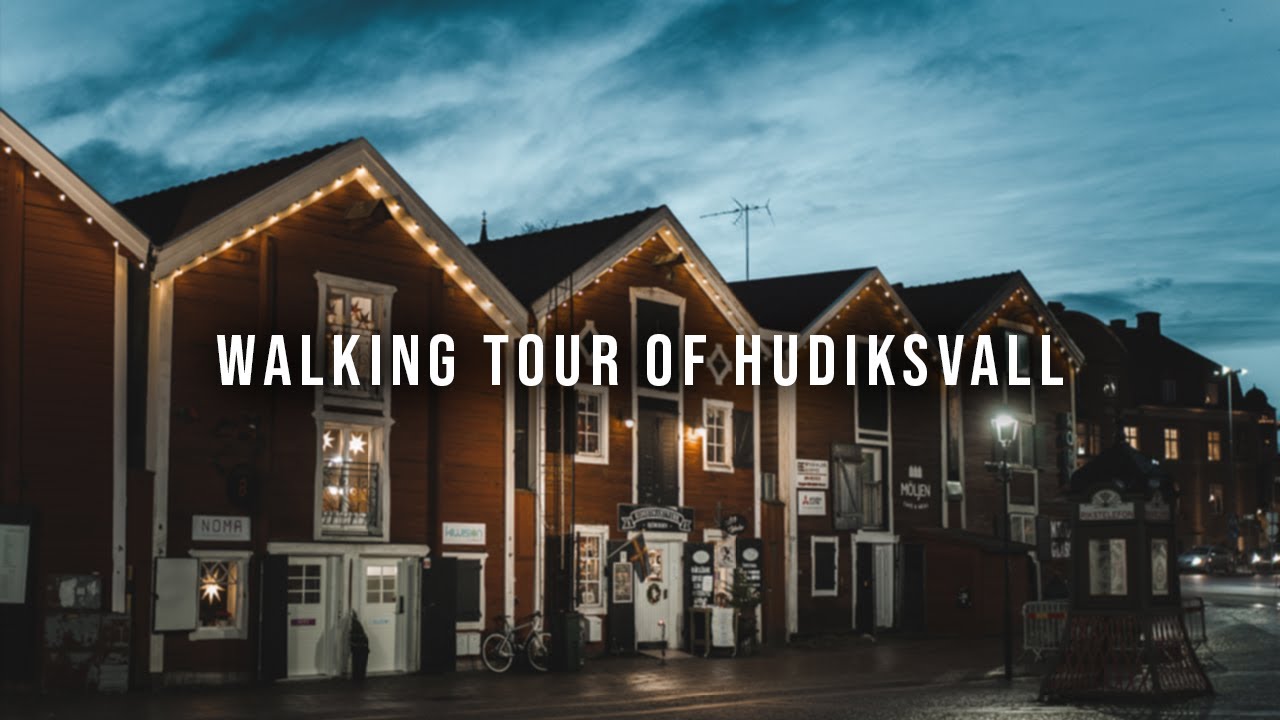 Virtual walking tour of Hudiksvall - Sweden - Winter night [4K video] 3D Sound