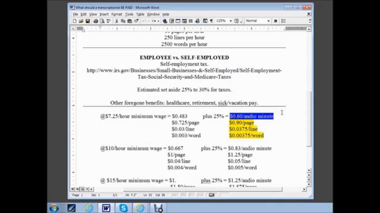 transcription rates pricing charges fees calculations freelance transcription rates