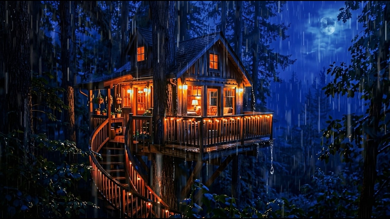 Heavy Rain Sounds for Sleeping | Cozy Wooden Cabin in the Forest Night ...