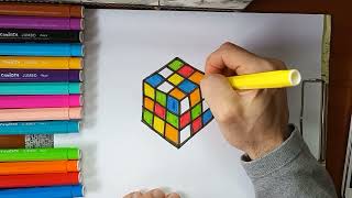 Como dibujar un Cubo de Rubik muy facil -How to draw a Rubik's Cube very easy