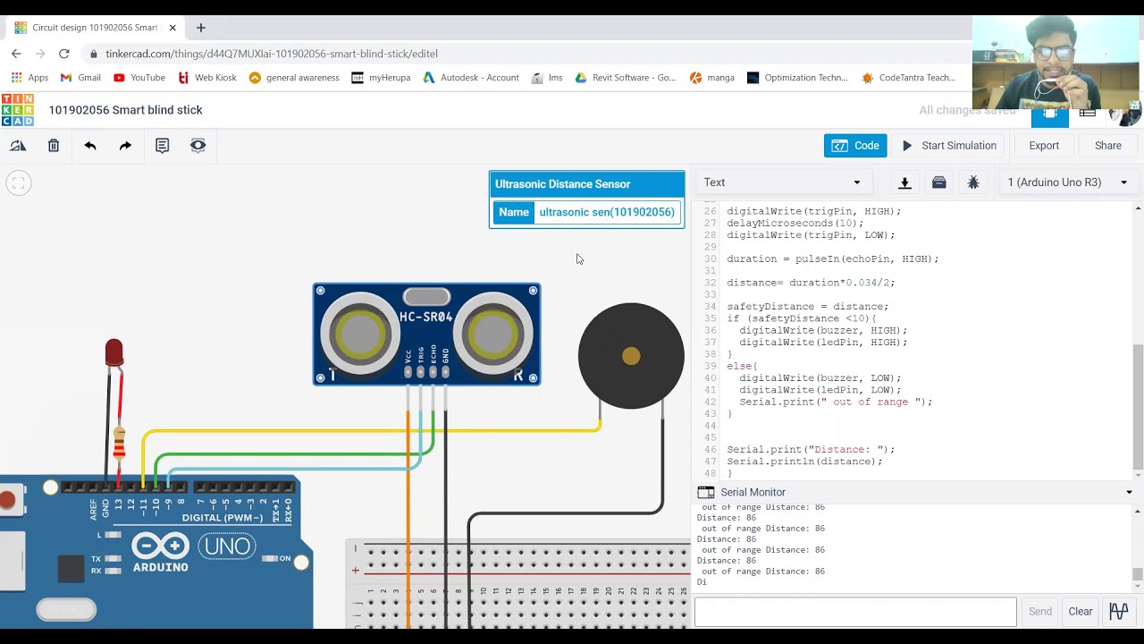 Simulation of Smart blind stick using concepts of Arduino coding. - YouTube