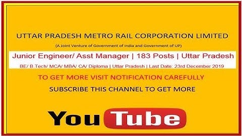 Lucknow Metro Rail (LMRC) Recruitment 2019 | Junior Engineer/ Asst Manager | 183 Posts