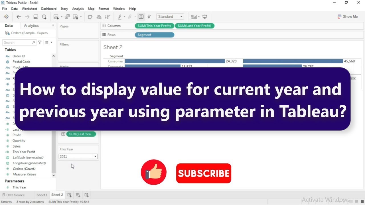 How to display value for current year and previous year using parameter ...