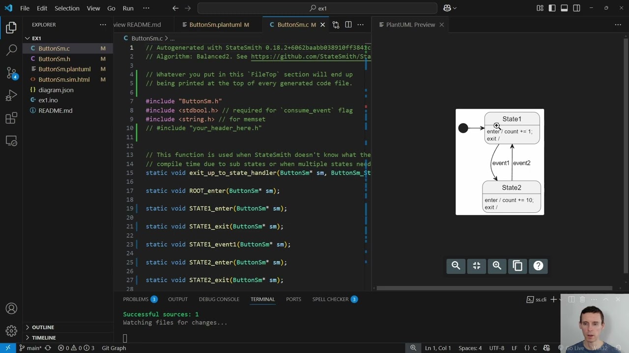 Near live code generation with StateSmith