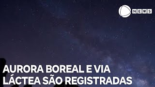 Aurora boreal e via láctea são registradas em sequência