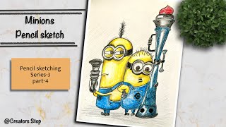 Pencil Sketching Series-3, Part-4, Minions colored Pencil sketch, Minions drawing. Cartoon drawing.