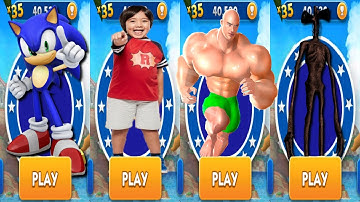 Sonic Dash vs Tag with Ryan vs Muscle Rush vs Siren Head Run - All Characters Unlocked Gameplay