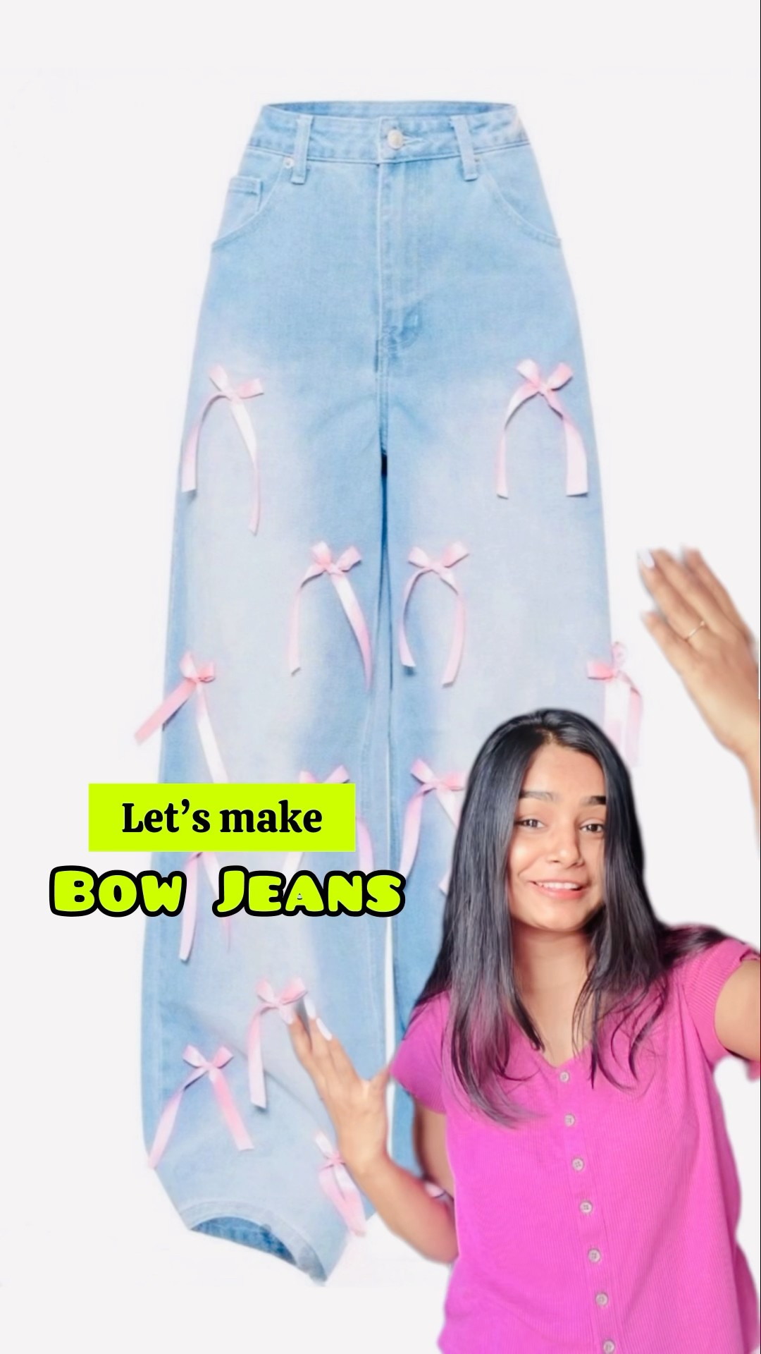 DIY Bow Jeans ? #crafteraditi #bow #handmade #diy #shorts #bowjeans #diyclothes ​⁠@CrafterAditi