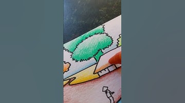 Vẽ TRANH PHONG CẢNH bằng MÀU SÁP | how to draw easy scenery with crayon #shorts