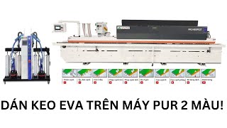 Dán thử keo EVA trên máy dán cạnh hai nồi keo PUR Holztek Pro-800PE2T