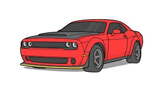 How to draw a DODGE CHALLENGER HELLCAT DEMON 2020 / drawing dodge srt hellcat redeye widebody 2018