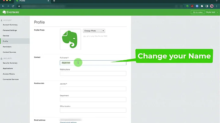 Update your Evernote Teams profile information