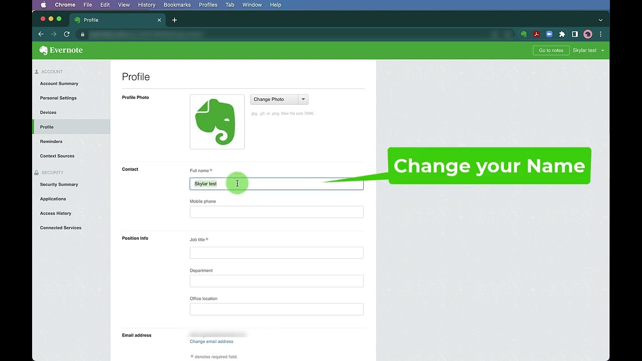 Update your Evernote Teams profile information