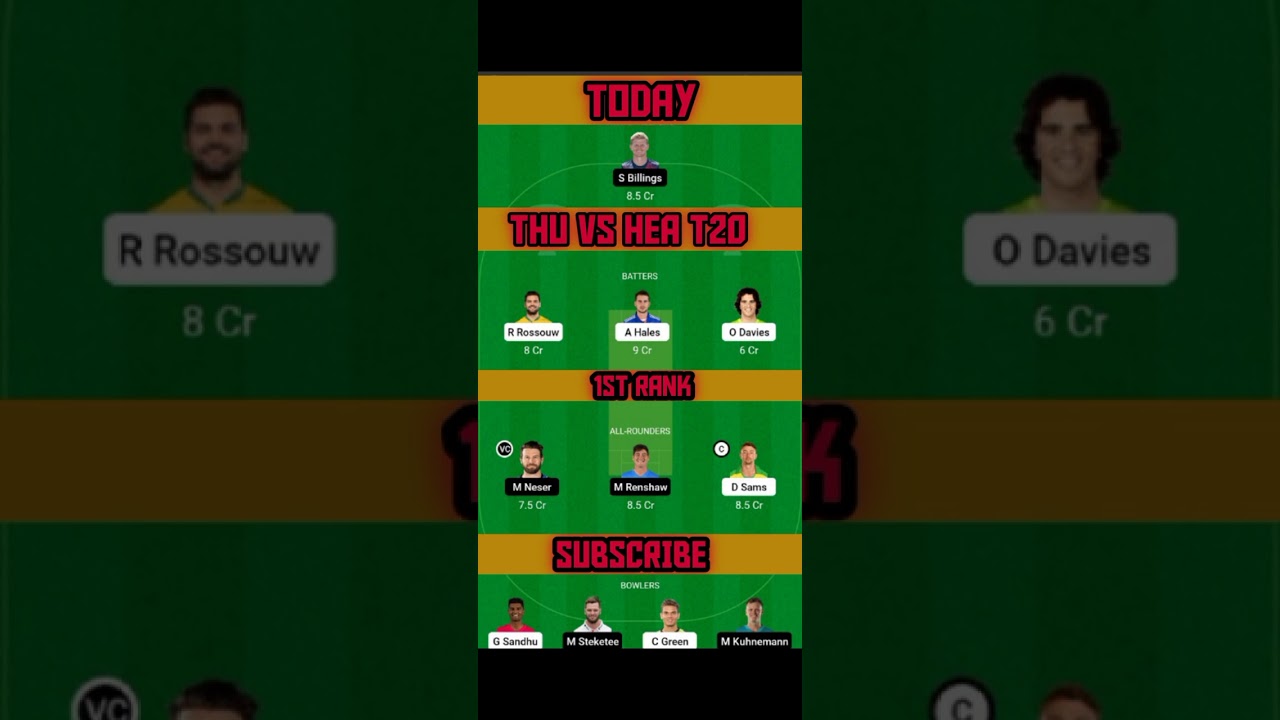 THU VS HEA T20 TODAY DREAM TEAM 