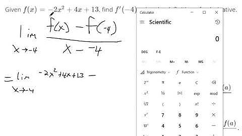 Calculate the derivative of a given function at a point using a limit