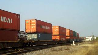 BNSF NS Pull Stack Train in Savanna, IL
