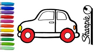 How to draw a simple Car easy for your baby. Coloring with markers.