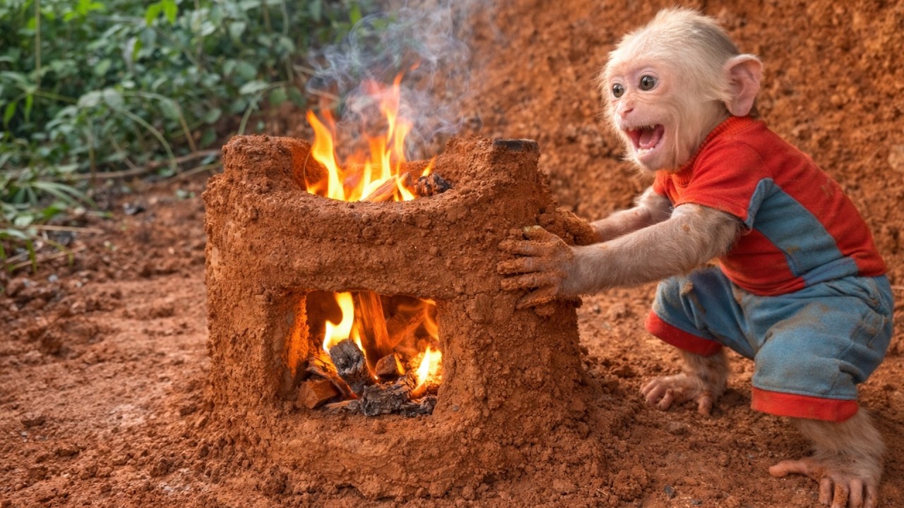 How Dad and Monkey Kabi Built a Primitive Underground Kitchen