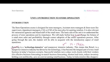BRL-103 UNIT-1 INTRODUCTION TO STORE OPERATION PART-1