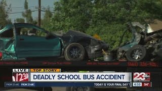 School bus and car collide; 1 dead, 1 injured