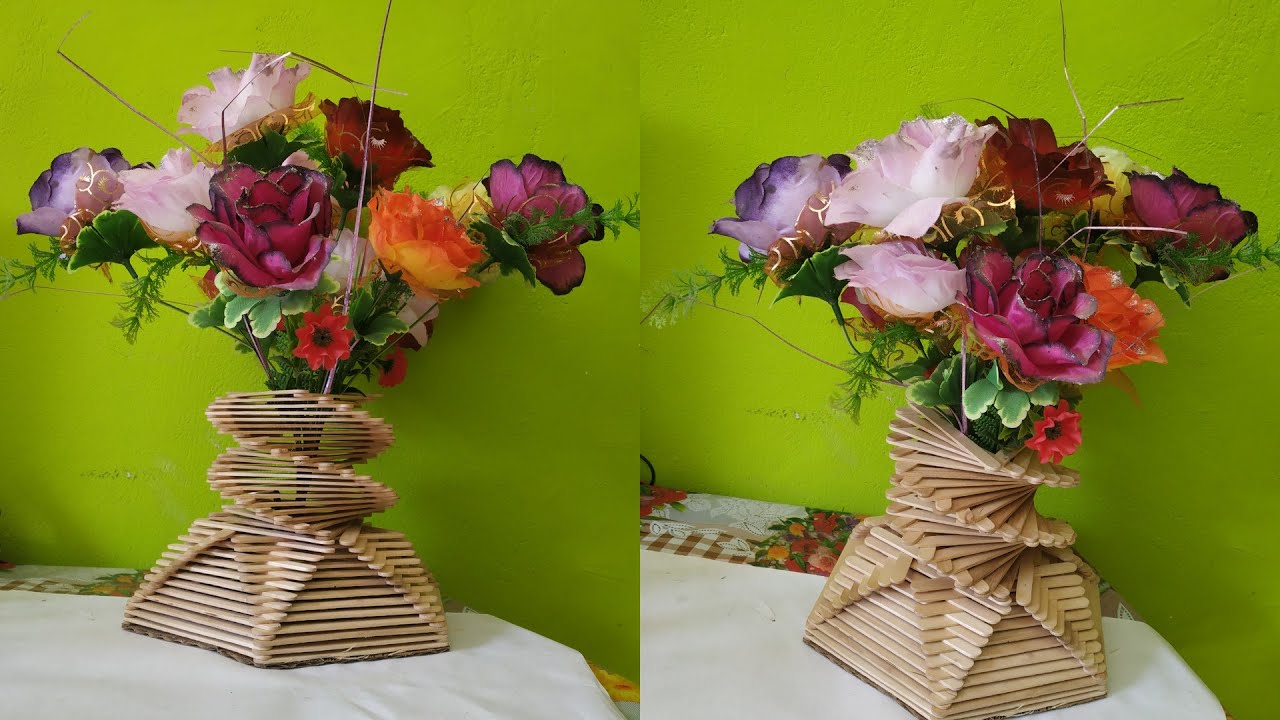DIY Ice Cream Stick Flower Vase || Popsicle sticks crafts || Sticks Flower pot || 