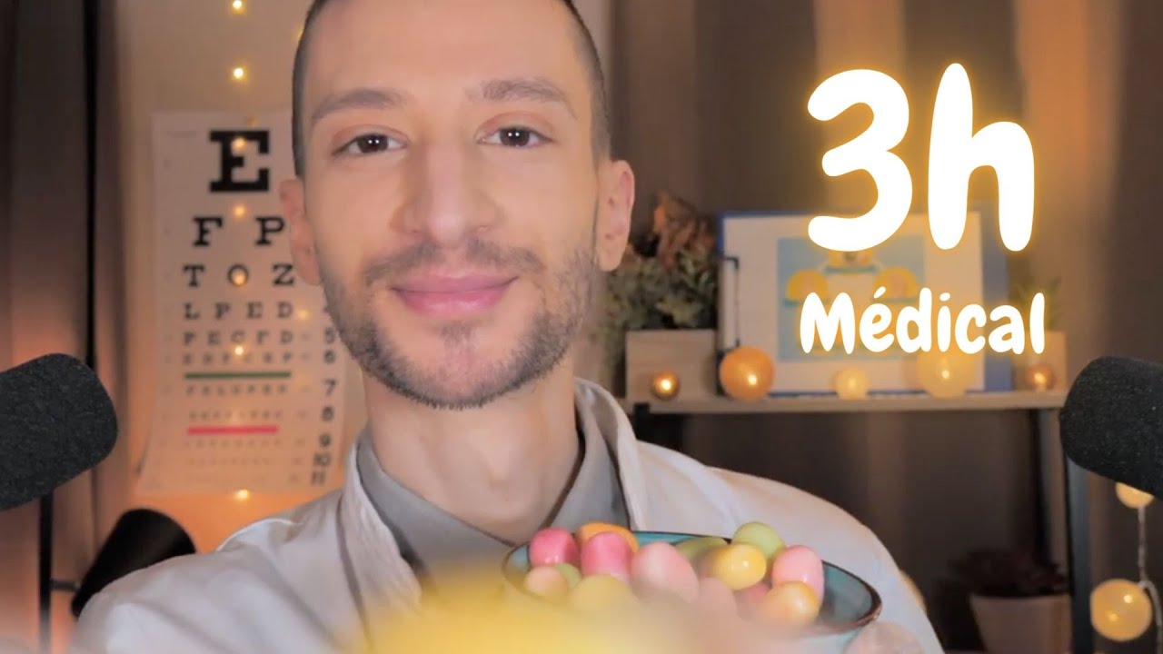 ASMR 3h Médical - Ophtalmo, tests auditifs, médecin, 5 sens, cuir chevelu, ENC, sommeil