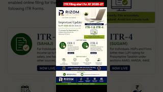 ITR Filing started for AY 2026-27 #rizomsolutions #efiling #itrfiling #incometaxreturnfiling #itr