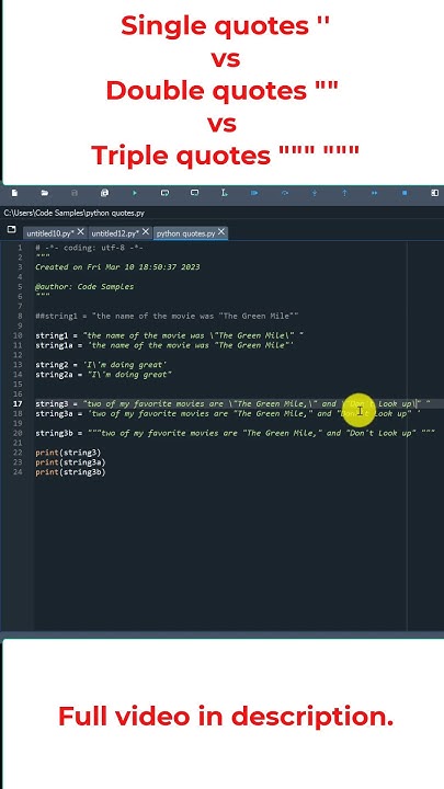 #Python Single vs Double vs Triple quotes. #datascience #programming ...