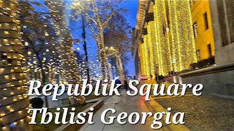 Republik Square Tbilisi Georgia. Walking Tour Enjoying hot mulled wine at a Christmas market #video 