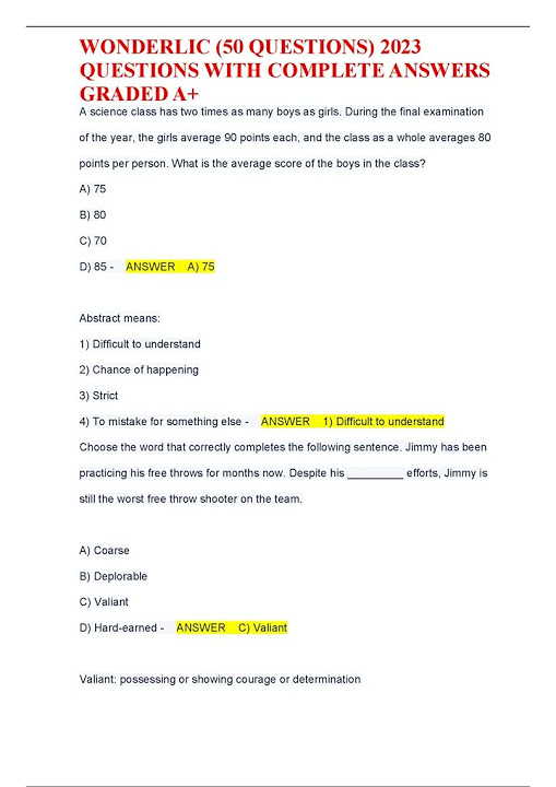 Wonderlic 50 questions 2023 questions with complete answers graded a 