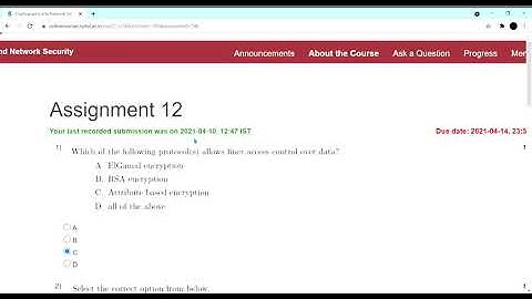 Cryptography And Network Security | NPTEL | Assignment 12 | 2021