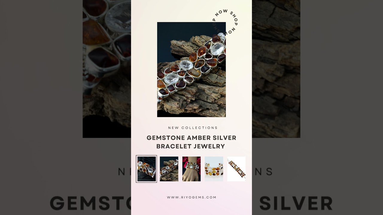 Riyo Nice Gemstone Fancy Cabochon Multi Amber Silver Bracelet. 