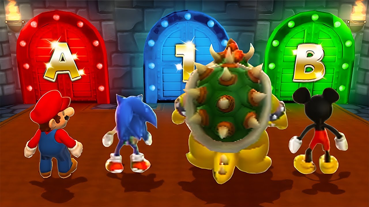 Mario Party 9 Minigames - Mario Vs Mickey Mouse Vs Sonic Vs Bowser (Master Difficulty)