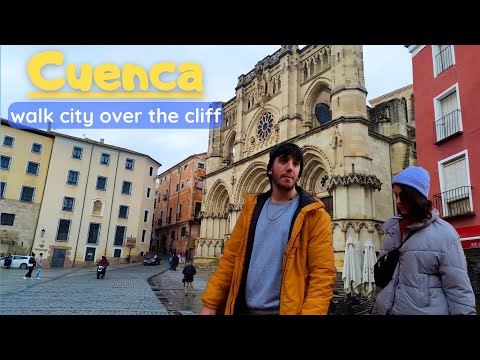 Cuenca, Spain - houses over a cliff. 4K Walk tour. Castilla La Mancha