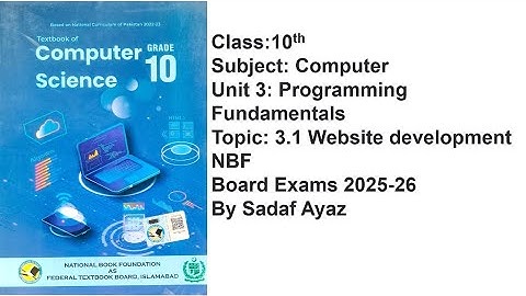 Computer 10th Class: Unit 3: programming fundamental  (3.1) Board Exams 2025-26