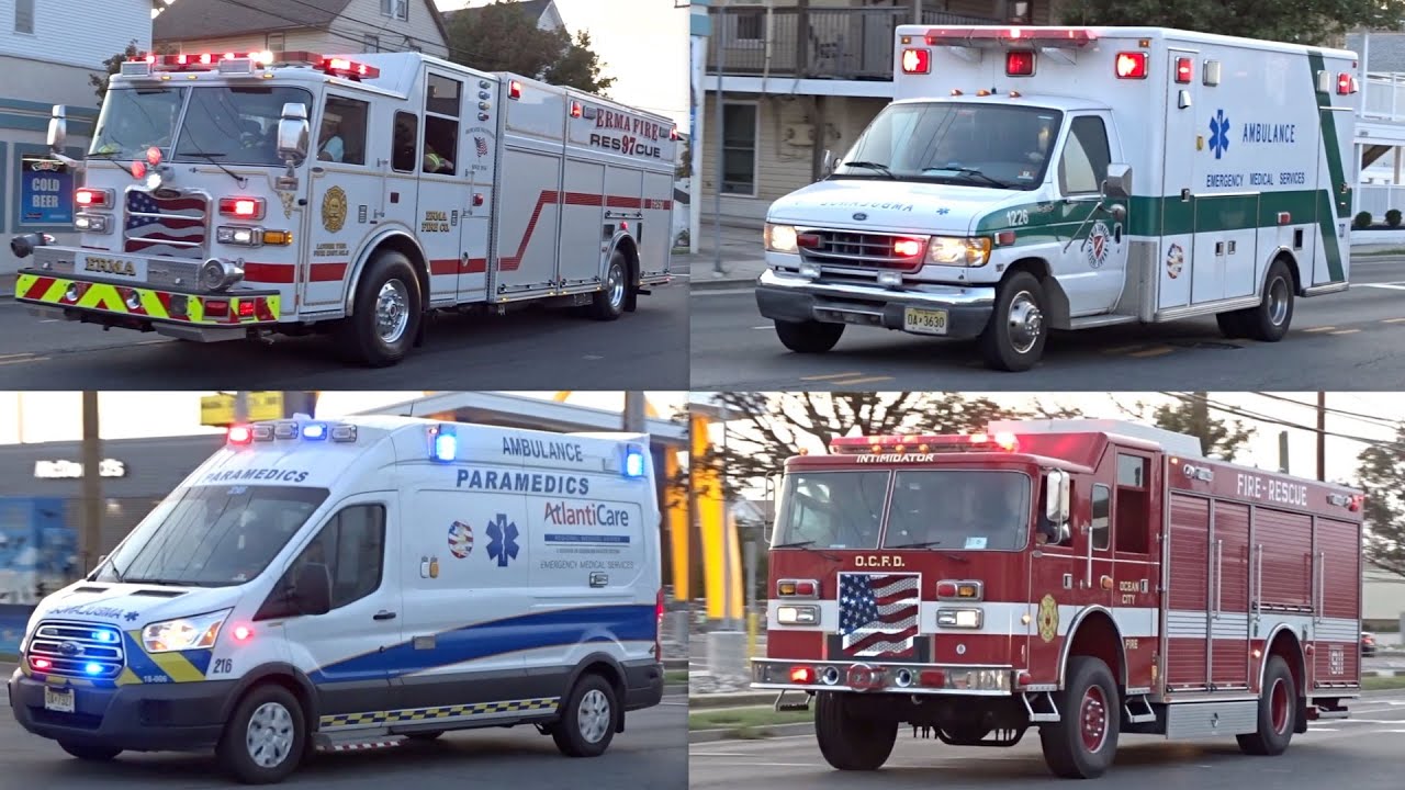 Fire Trucks & Ambulances Responding to Major Deck Collapse - Wildwood, NJ