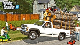 MOWING OVERGROWN LAWN WITH PUSH MOWERS! ($5,000 JOB!) | FARMING SIMULATOR 22 screenshot 2