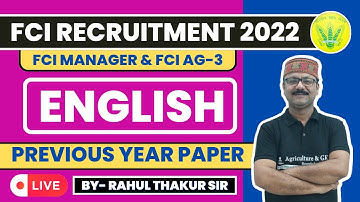 FCI Recruitment|FCI Manager & FCI AG-3 English Previous Year Paper|FCI English Previous Year Paper